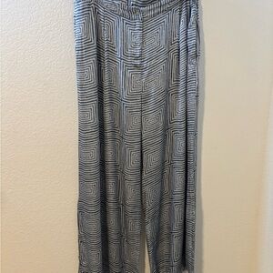 Johnny Was Workshop Geometric Print Palazzo Pants Size XL Blue Ivory Pockets